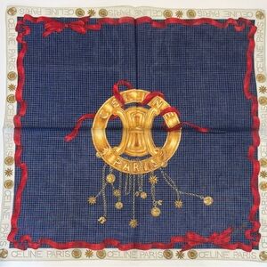 Celine Vintage Handkerchief Mini Scarf Art Logo Cotton Pocket Square 18.5”